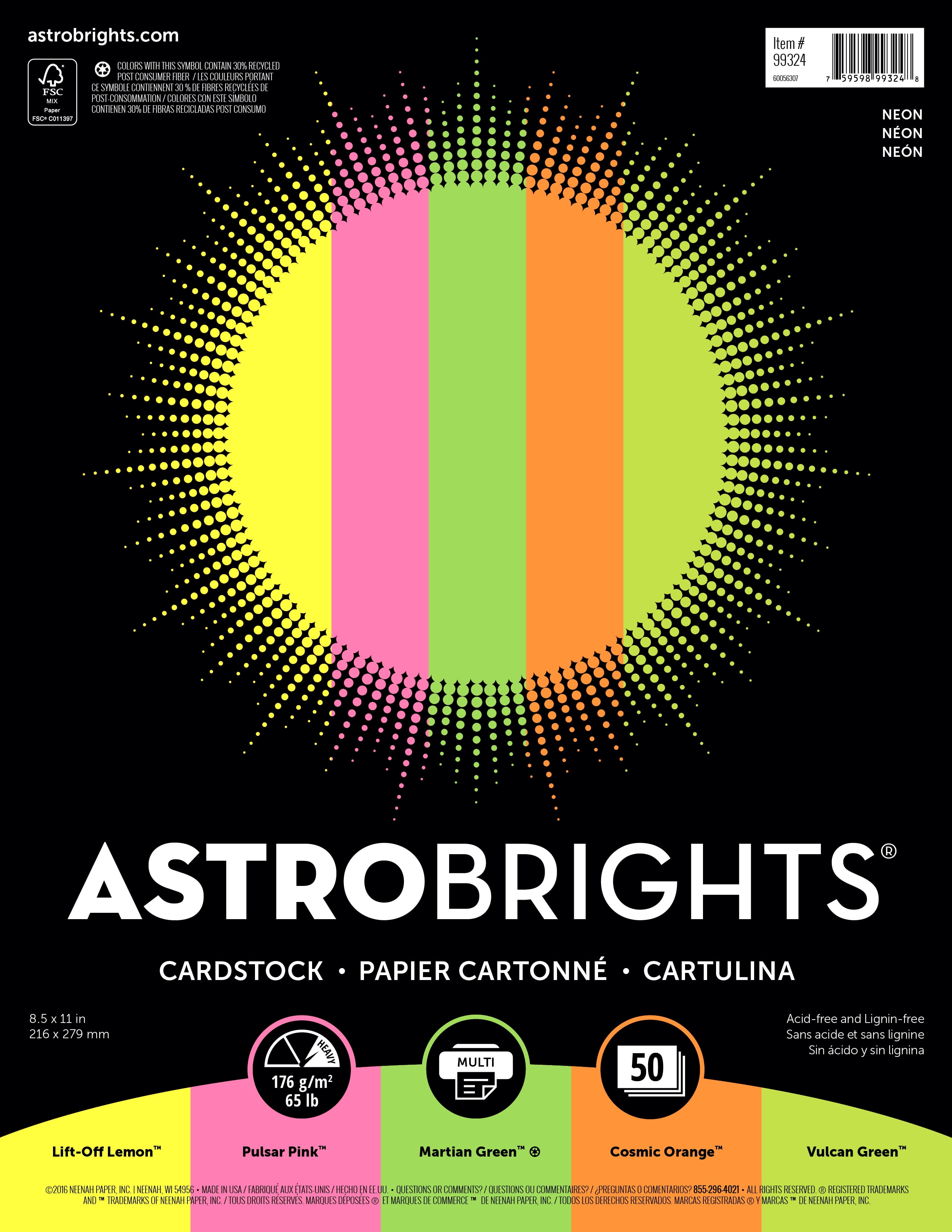 Astrobrights Color Cardstock, Neon 5-Color Assortment, 50 Sheets
