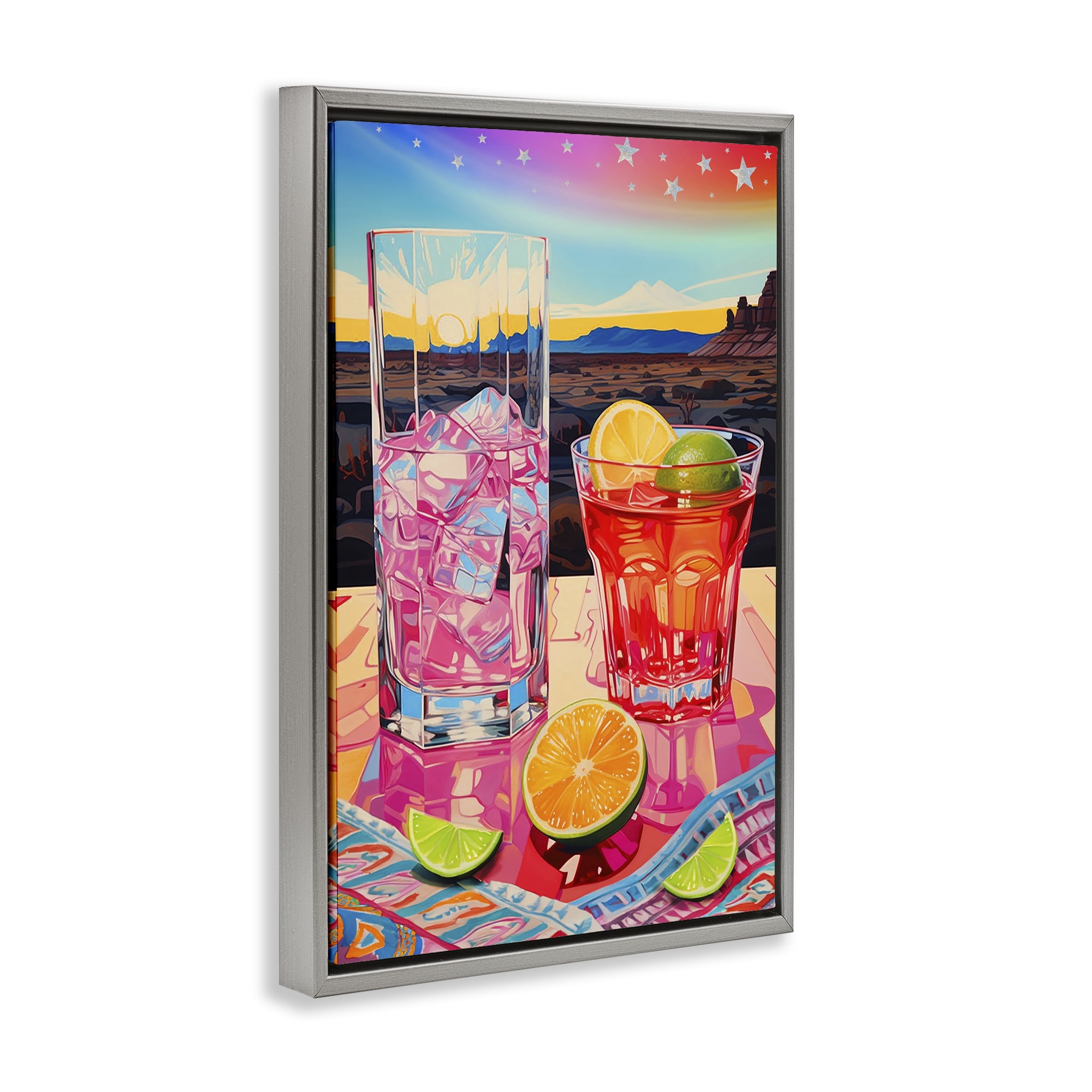 Stupell Industries Cocktails at Sunset View Food & Beverage Painting Gray Floater Framed Canvas Art Print Wall Art, 17 x 25