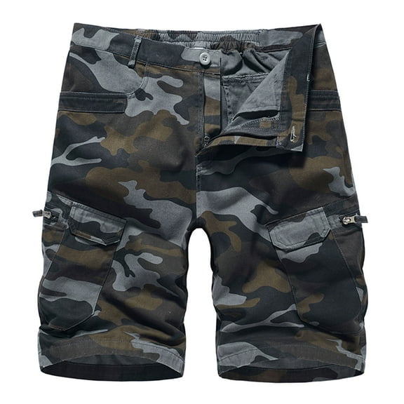Clearance! Lisingtool Cargo Pants for Men Mens Fashion Casual Camouflage Colour Multi Pocket Zipper Buckle Outdoor Shorts Tooling Shorts Black Promotion Sale