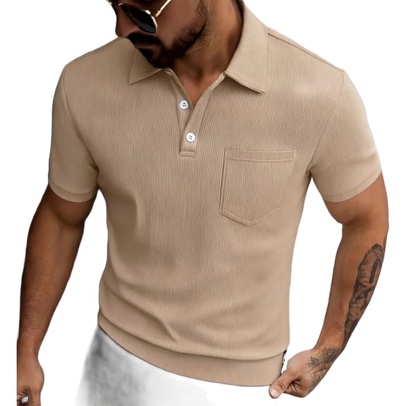 VgaVtl Short Sleeve Polo Shirts for Men Summer Cotton Mens Clothes with Pocket Plain Workout Yellow Button Shirts