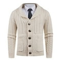 thumbnail image 2 of Men's Shawl Collar Cable Knit Cardigan Sweater Button Front Long Sleeve Jacket, 2 of 6