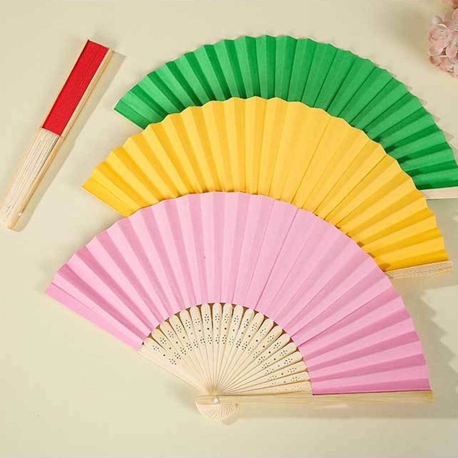HSHFAMIIY 11Pcs Folding Paper Fans - Bamboo Hand Fan Foldable for