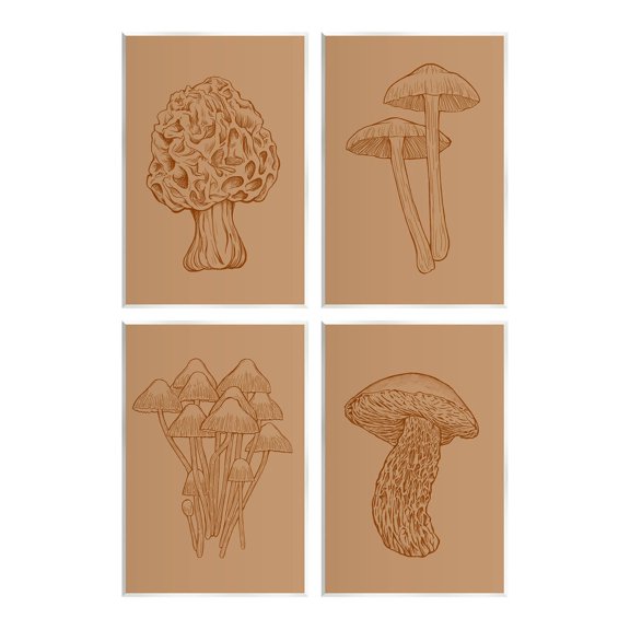 Stupell Industries Rustic Cottage Mushroom Sketches Graphic Art Unframed Art Print Wall Art, Set of 4, Design by Ziwei Li