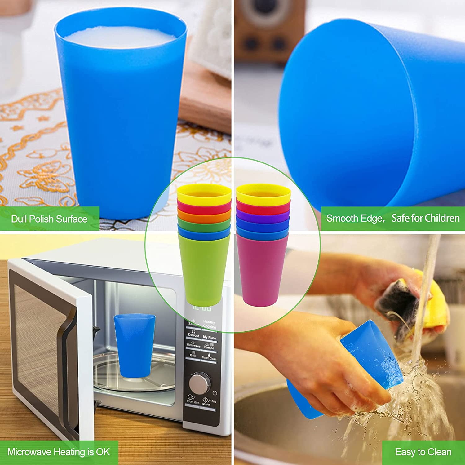 Greenco Set of 5 Unbreakable Reusable Plastic Kids Cups, Assorted Colors, 5 oz.