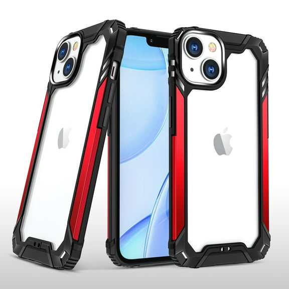 For Apple iPhone 14 Pro (6.1") Metal Frame Transparent Hybrid Rubber TPU Hard PC Color Bumper Frame Shockproof Cover ,Xpm Phone Case [ Clear / Red ]