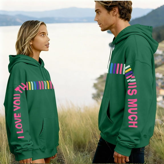 Avrnliq Womens Green Oversized Valentine's Day Hoodie | Gift for Her | Long Sleeve Graphic Sweatshirt with Cute Saying | Streetwear Loungewear,Size 2XL