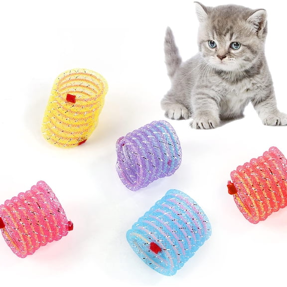 5 Pack Random Color Flexible Cat Hose Spring Toy, Colorful Springs Cat Toys Plastic Coil Spiral Springs for Cat Kitten Pets Swatting Biting Hunting Bouncing Training Play