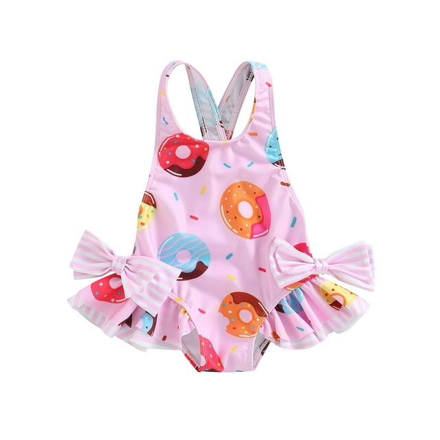 ITFABS Maillot une Pièce pour Filles, Sans Manches Imprimé avec Nœud, Combishort de Bain à Volants à Triangles