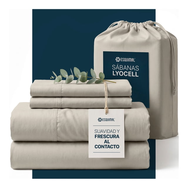 Juego De Sábanas Individual Esquimal, 60% Nailon 40% Lyocell, Cubre Colchones hasta 40 cm, Khaki