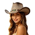 thumbnail image 3 of LILIYA Lightweight Western Cowboy Hat Breathable Wide Brim Sun Protection Adjustable Headwear for Summer Travel Vacation and Outdoor Activities, 3 of 5