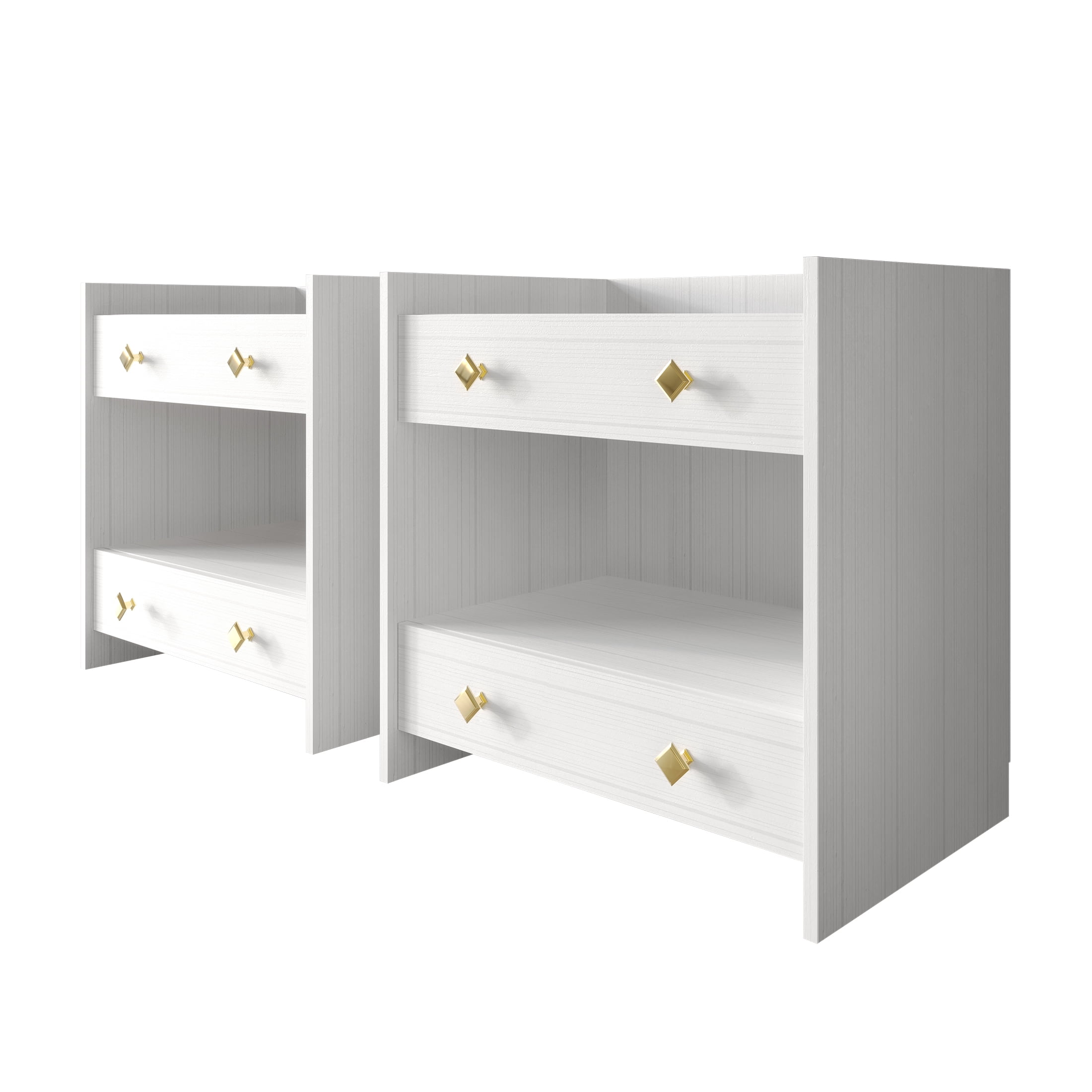 Castle Place Set of 2 Elegant Glam Nightstands, White