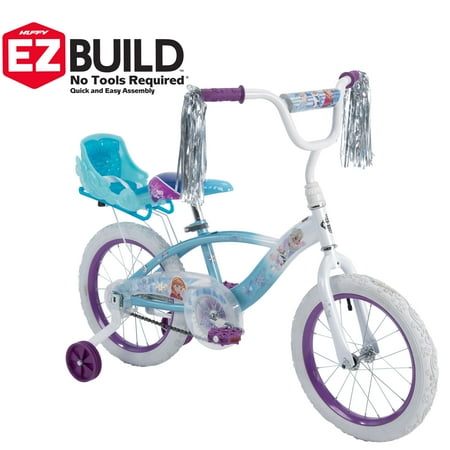 Huffy Disney Frozen 16u0022 EZ Build Girls Bike with Sleigh Doll Carrier, White/Blue