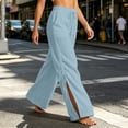 thumbnail image 3 of Lenpel Womens Wide Leg Pants Drawstring High Waist Lounge Ruched Trousers Trendy Side Split Beach Outfits with Pockets, 3 of 5