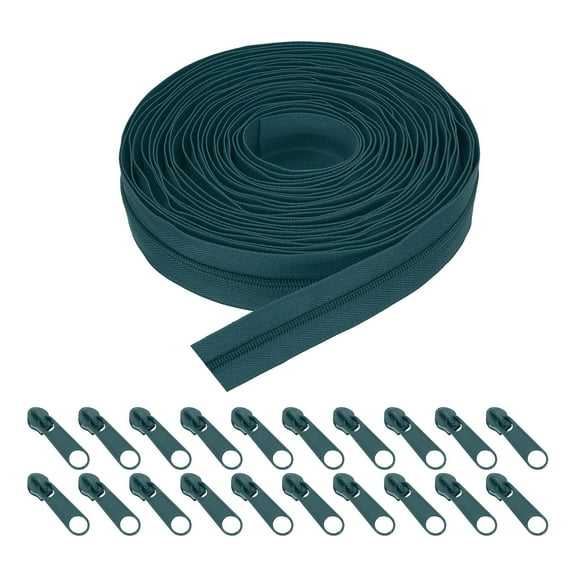 Uxcell 10 Yards 1" #3 Nylon Coil Zipper Sewing Tape with 20 Zip Slider, Dark Green