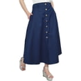 thumbnail image 3 of Bimba Women's Denim A-line Elastic Waist Designer Skirt With Front Button-S, 3 of 6