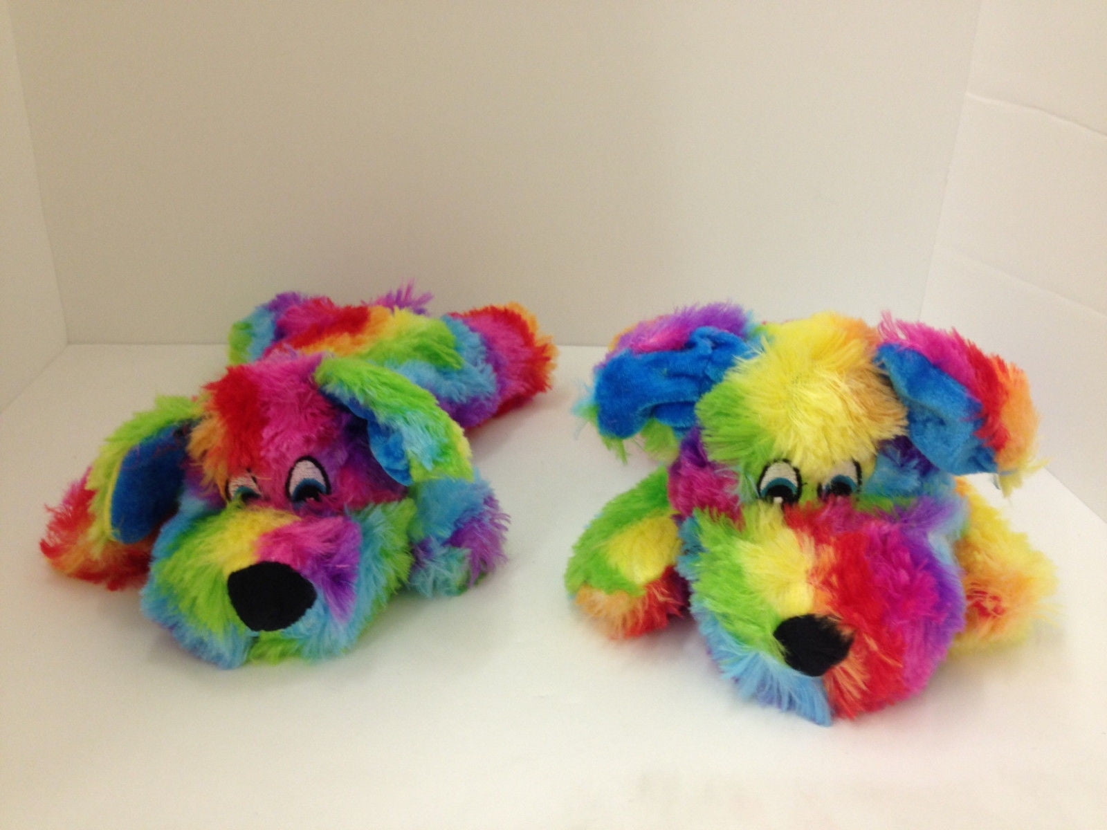 National Toy Pack of 2 Rainbow Lying Down Dogs Stuffed Plush Animal Toy