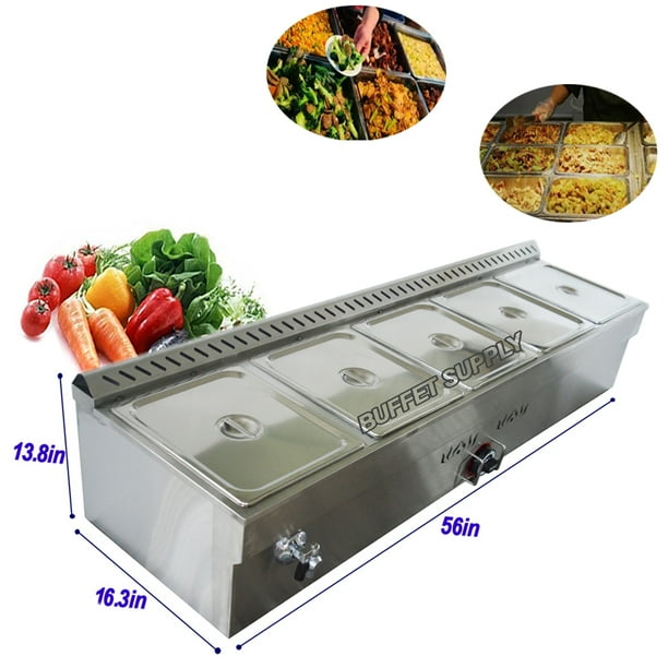 TECHTONGDA LP Gas Food Warmer Square Canteen Steam Heater 5 Pan with Pressure Relief Valve