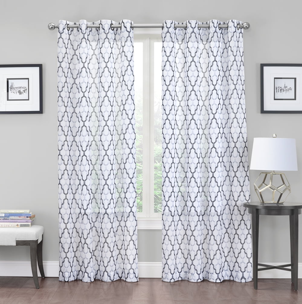 2 Pack: Charlton Luxurious Trellis Crushed Grommet Sheer Voile Curtains 