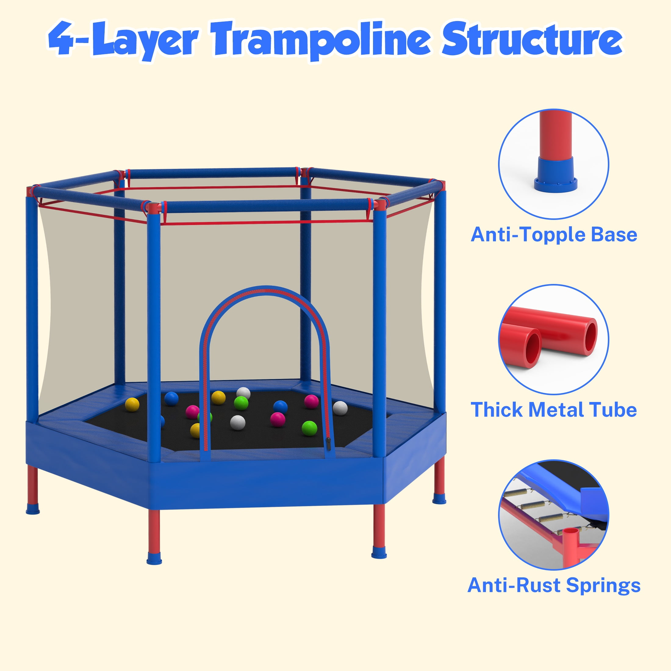 Mini Trampoline for Kids with Safety Enclosure Net, 55" Toddler Trampoline with No-Gap Safe Design, Segmart Recreational Trampolines for Birthday Gifts, Rebounder Trampoline with Ocean Balls