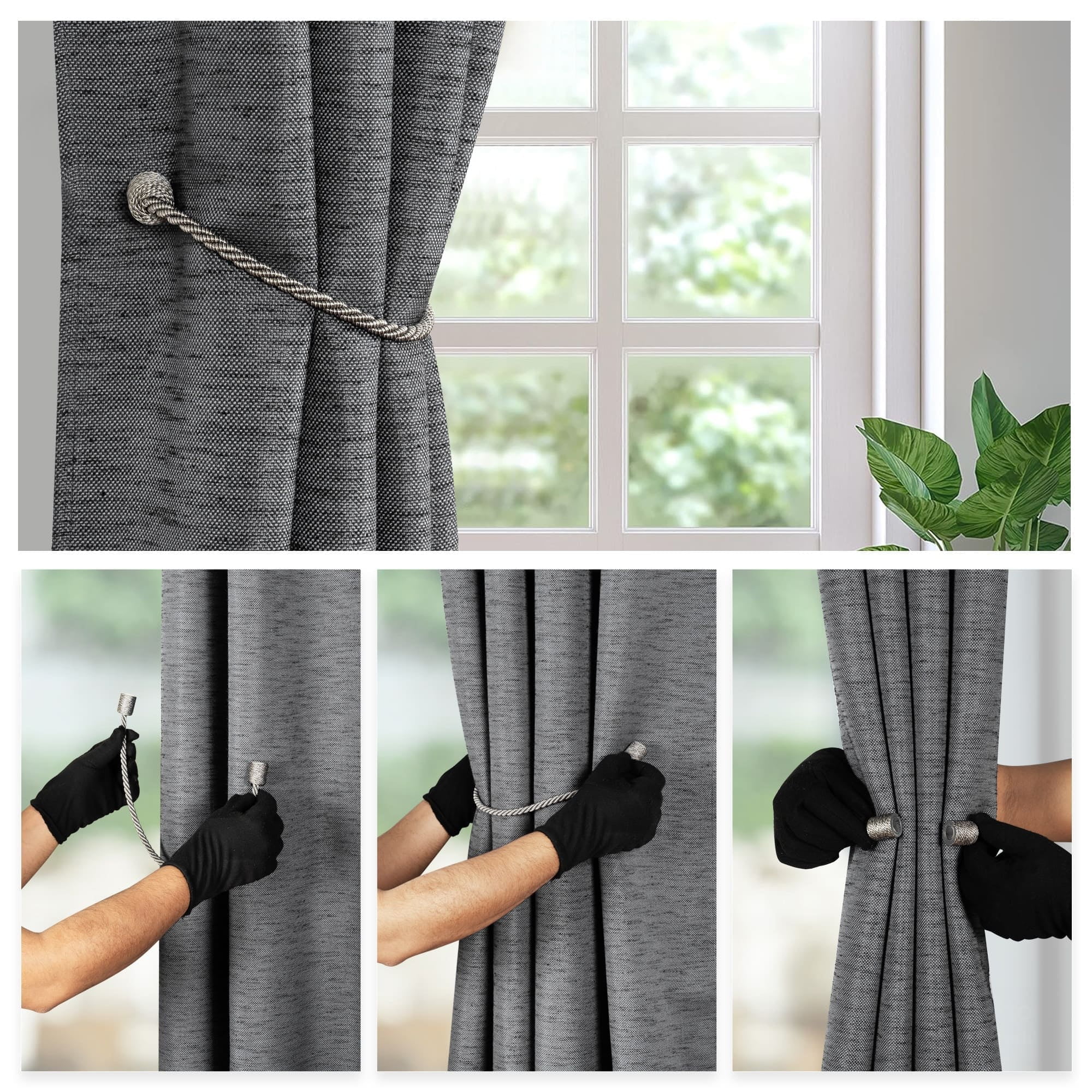 Mainstays 2-Pack Magnetic Tiebacks for Curtains, 17.5 Inch - Gray
