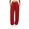 thumbnail image 3 of Women's Jogger Sweatpants, Straight Leg Relaxed Fit with Elastic Waist Drawstring Side Pockets, Home & Casual Wear | VerBelle,Red XL, 3 of 7