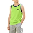 thumbnail image 2 of BCSIOAOI Boys Shirts,Crew Neck Contrast Trim Sleeveless Solid Casual Tank Tops Green 9-10 Years, 2 of 9
