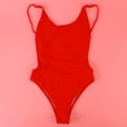 thumbnail image 2 of Traje de baño de una pieza para mujer, elástico, clásico, con tirantes, color liso, pantalones cortos, sin espalda, cintura alta, ropa de playa - Talla S (Rojo), 2 of 5