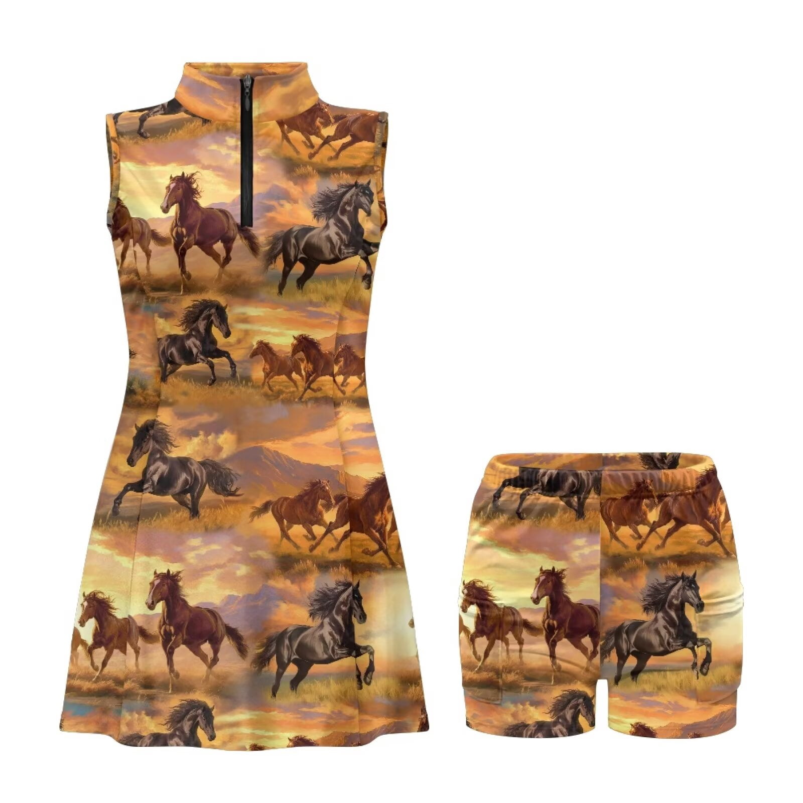 Yuyamidu Running Horse Womens Tennis Golf Dresses V Neck Workout Dress with Shorts and Pockets Active Exercise Athletic Dresses for Women Trendy Golf Outfit Size L