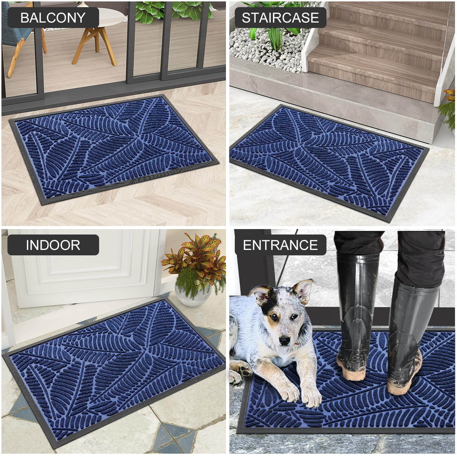 Buganda Waterproof Doormat, Non Slip Absorbent Rubber Door Mat for Outdoor and Indoor, Low Profile Dirt Trapper Front Door Rug, 48"x32",Navy