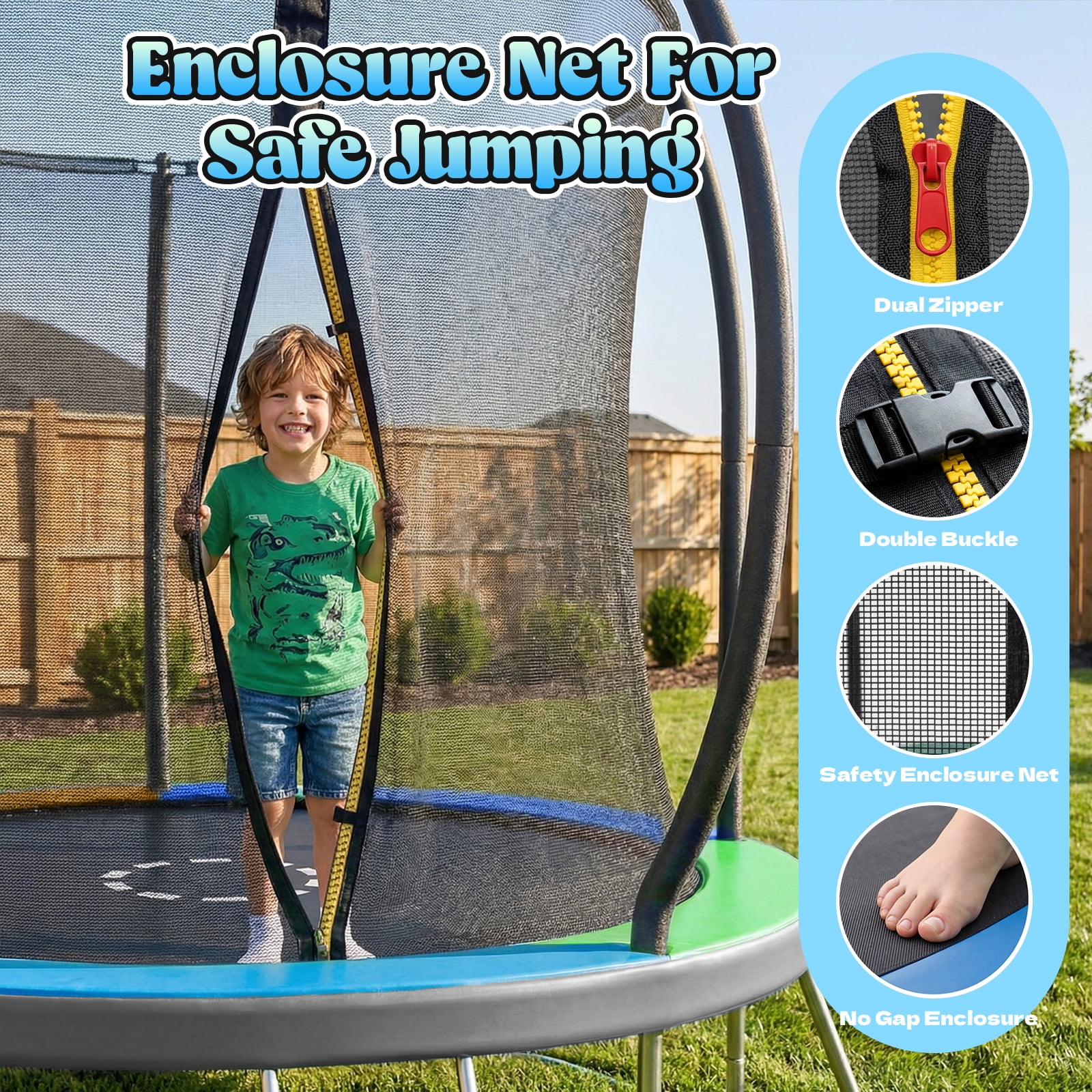 Gardwin Outdoor Trampoline 10FT/12FT/14FT Round Jumping Trampoline with Enclosure Net and Ladder,Recreational Backyard Trampolines Anti-Rust for Kids Birthday Gift