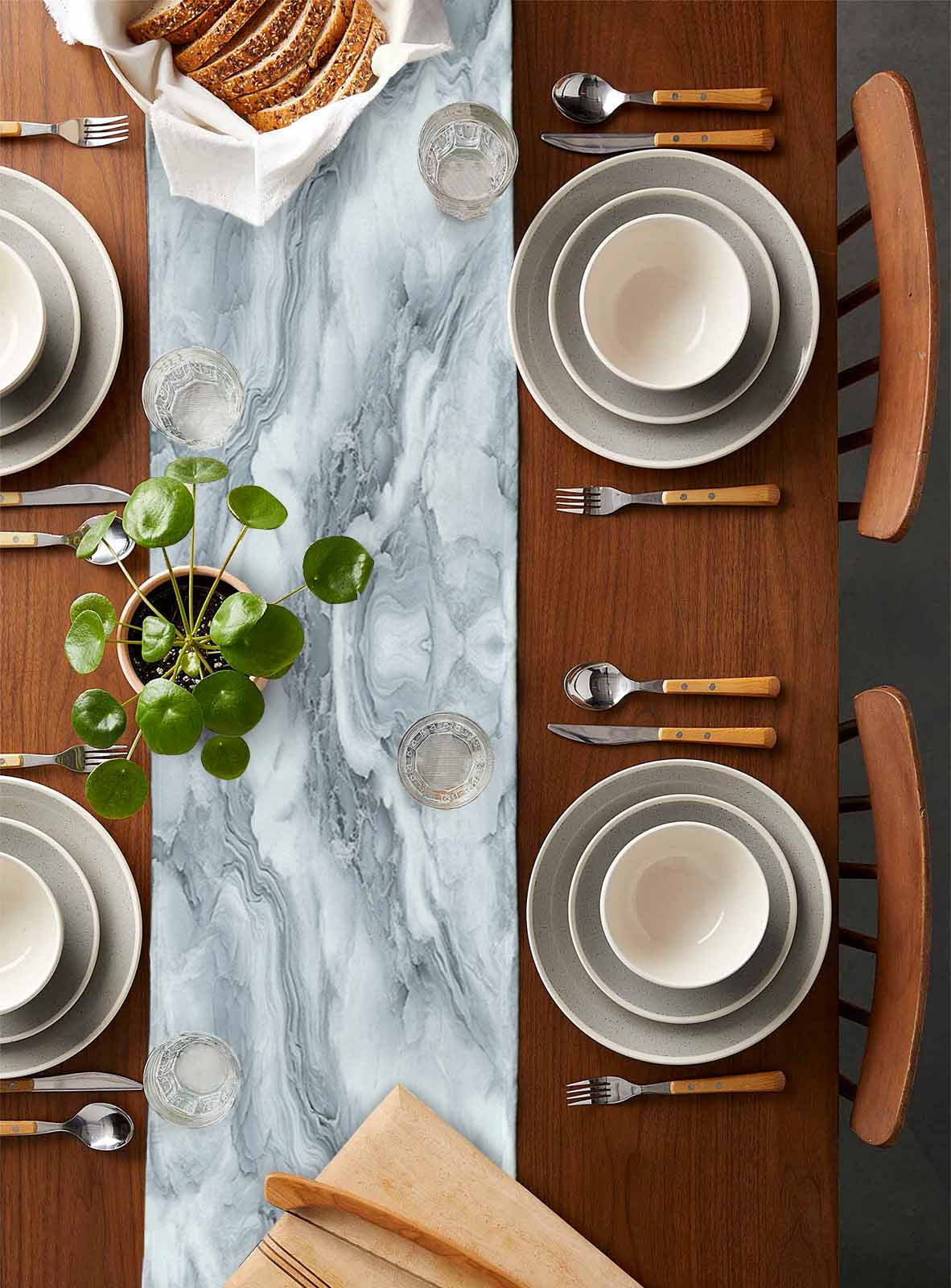 Table Runner Dresser Scarves 72 Inch Long,Abstract Gray Water Ripple Stripe Linen Dining Table Runners Natural Marble Texture Tabletop Scarf for Wedding Holiday Party Kitchen
