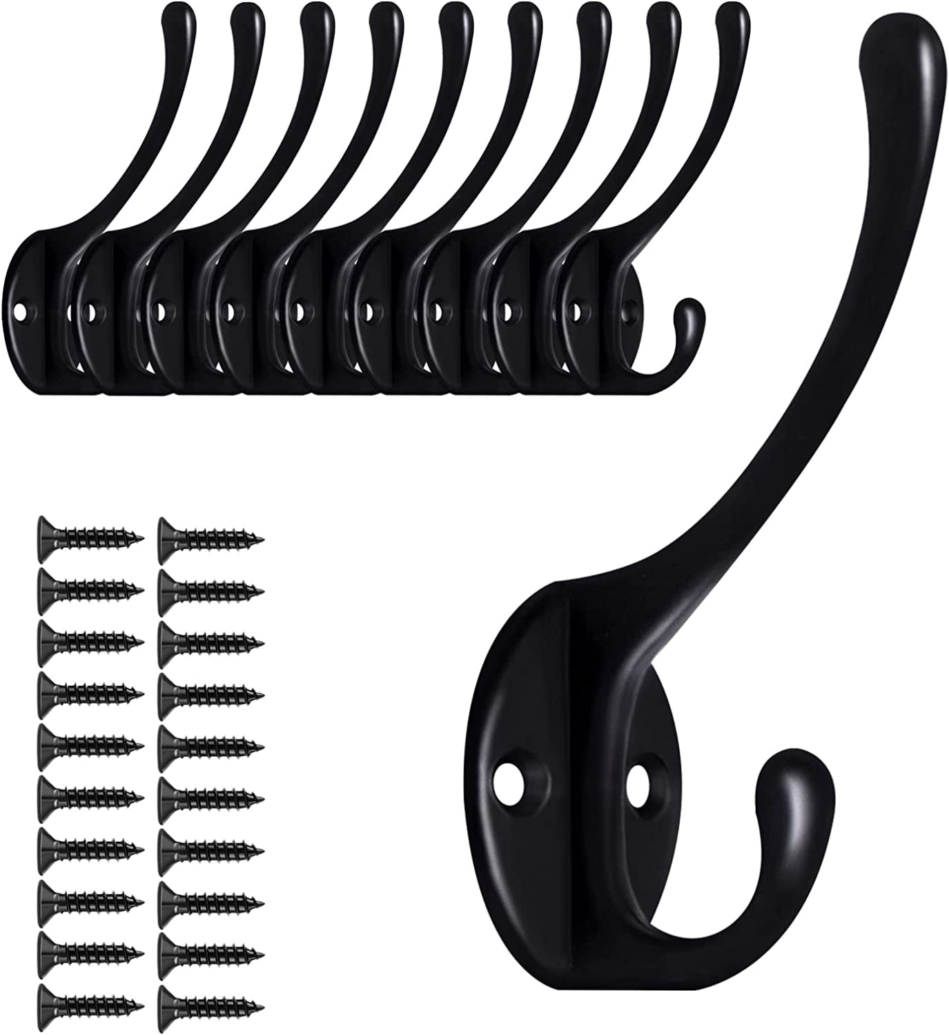 10 Pack Black Wall Hooks for Hanging, Metal Coat Hooks Wall Mounted