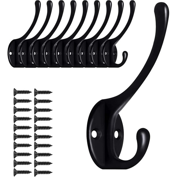 10 Pack Black Wall Hooks for Hanging, Metal Wall Hooks, Cabin Accessories, Heavy  Duty Retro Double Hooks for Towel, Hat, Key, Closet, Bag. 