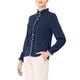 thumbnail image 4 of Camisa de trabajo de mujer Allegra K con botones, cuello de pie y volantes, de manga larga, color azul marino, 4 of 6