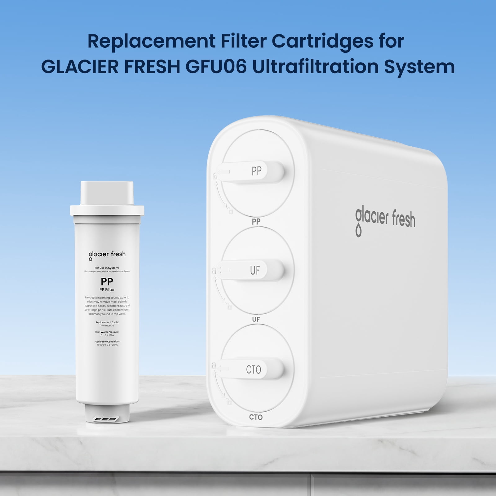 GLACIER FRESH PP Filter Replacement Filter for GFU06 Ultra Filtration Under Sink Water Filter System