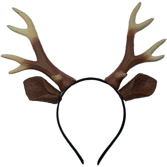 Hfppkn Deer Antlers Headband Realistic Horns Plush Ears Hairband Brown 36cm 1Pc