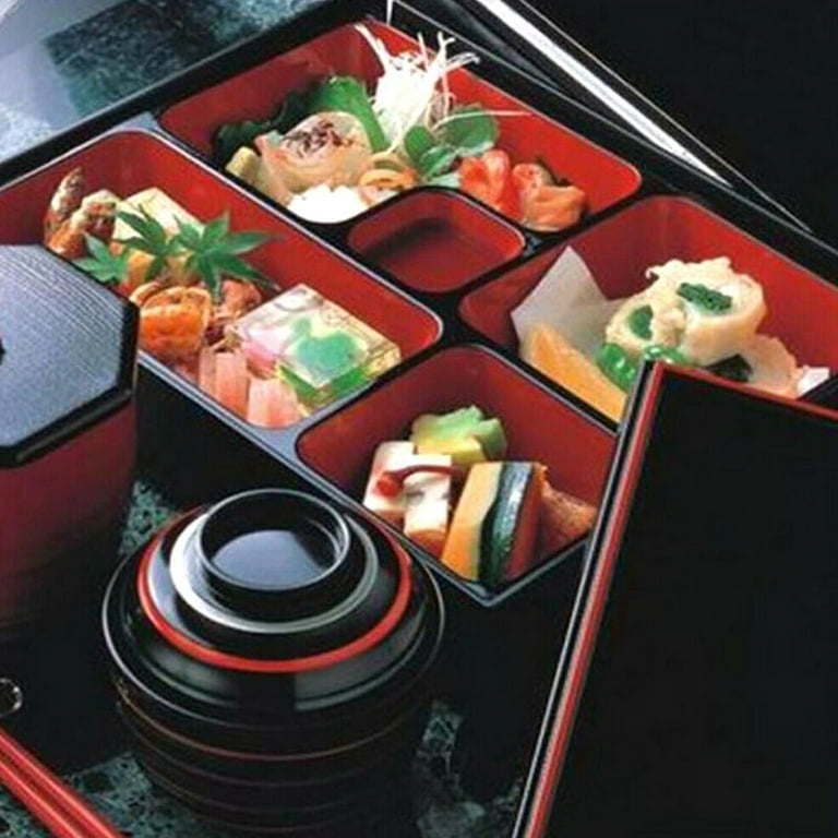 Happy Sales HSLQ-BTX9SQ, Japanese Sushi Tray Lunch Box Bento Box Traditional Plastic Lacquered Box for Restaurant or Home Made in Japan, Square