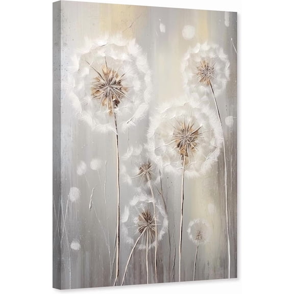 ZHONGYUTONG Dandelion Canvas Wall Art White Gray Flower Picture Print Abstract Floral Artwork Painting for Living Room Decor Framed (12.00" x 18.00")