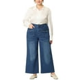 thumbnail image 2 of Agnes Orinda Women's Plus Size Wide Leg Jeans Washed Palazzo Trouser Denim Pants 3X Medium Blue, 2 of 5