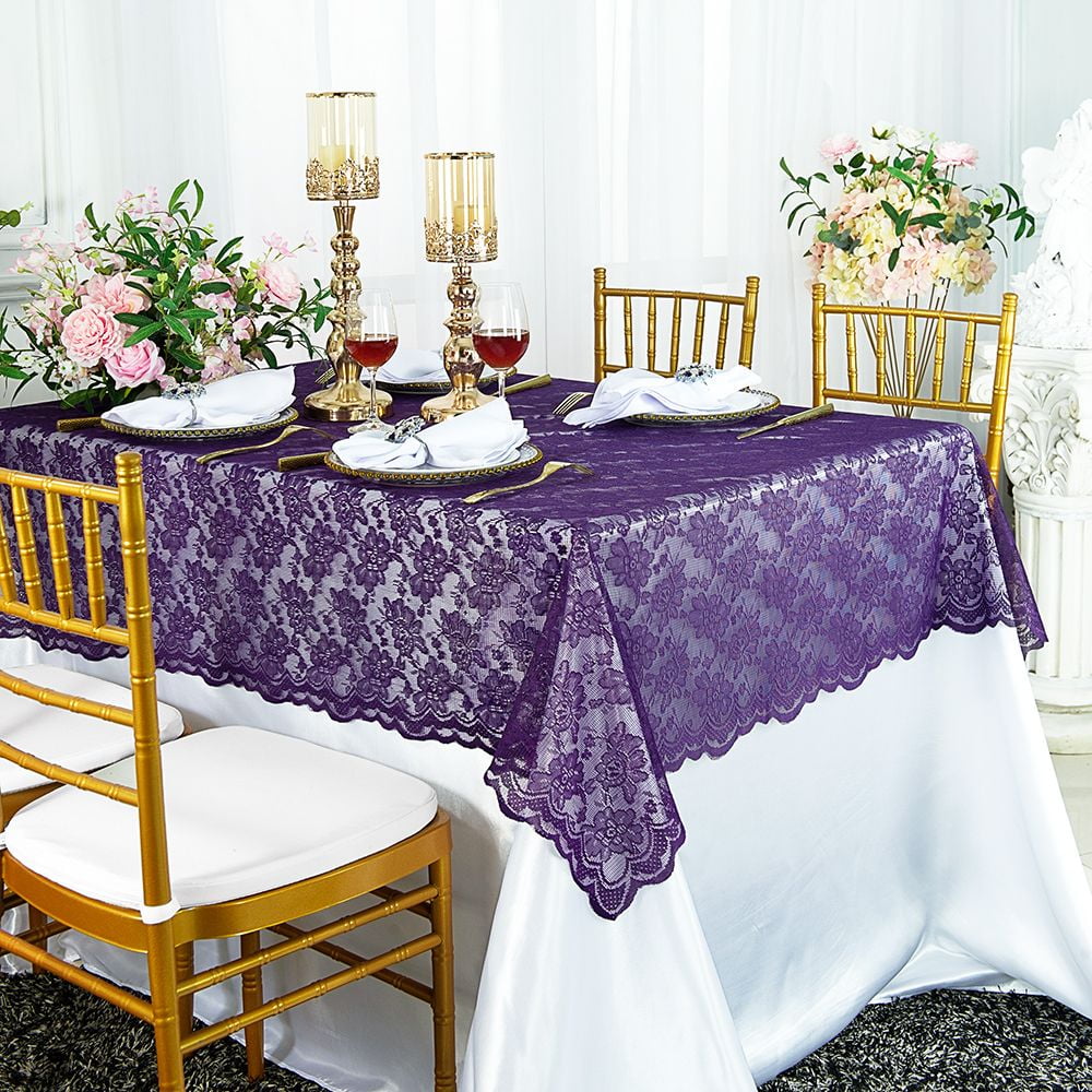 Wedding Linens Inc. 54" x 108" Rectangular Lace Table Overlays, Lace