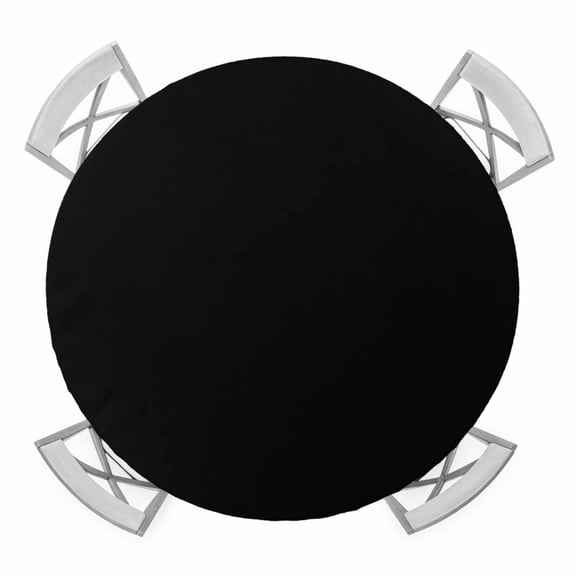 Elastic Fitted Round Tablecloth, Black Waterproof Stretch Table Cover for 55"-60" Tables, Pure Black Washable Outdoor Tablecloths for Patio, Picnic, Camping