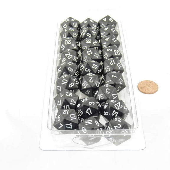 Black Opaque Dice with White Numbers D20 Aprox 16mm (5/8in) Pack of 50 Wondertrail