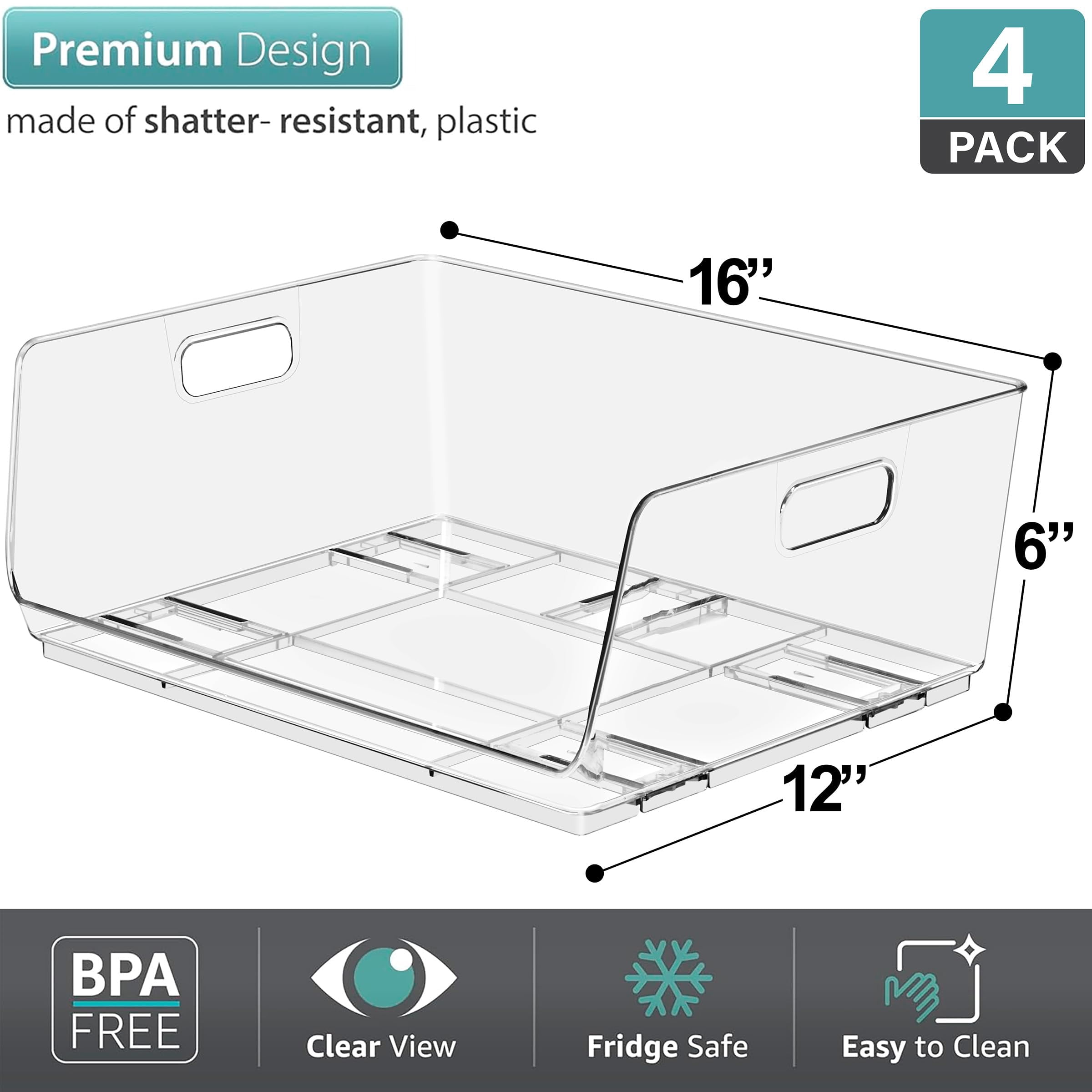 Sorbus Large Clear Acrylic Storage Bins, Open Front Stackable Organizers, 4 Pack
