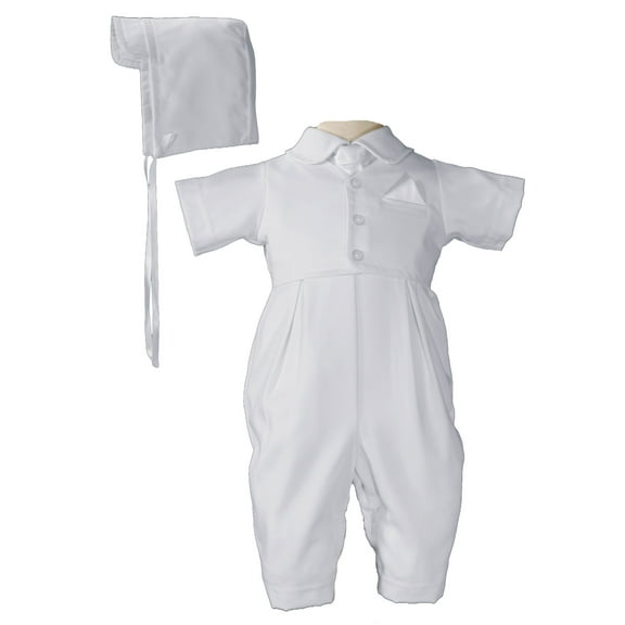 Boys Handsome White Vested Gabardine Short Sleeve Christening Baptism Coverall (Baby)
