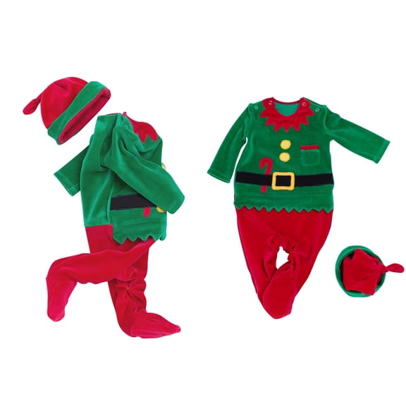 Toddler Girls Elf Outfit Long Sleeve Bodysuit Hat Sets Toddler Christmas Outfits for Girls Party Outfit 12-24 Months