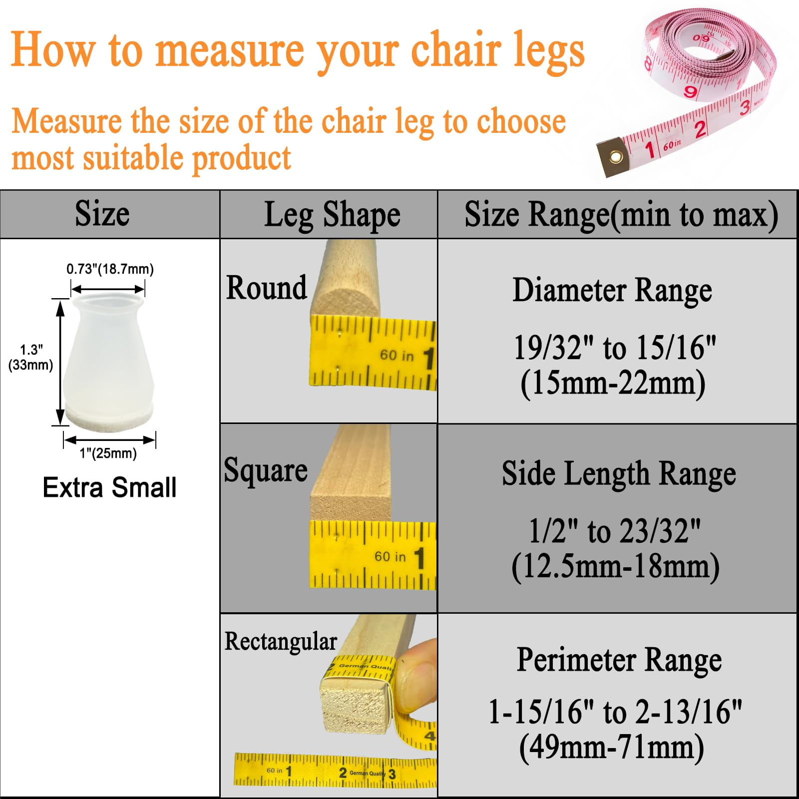 Extra Small Silicone Chair Leg Floor Protectors With Felt  Fit 19/32" To 15/16" Glide Caps Silicon Furniture Feet Cover Bottom Slide Protect Hardwood Floors No Noise 24 Pack