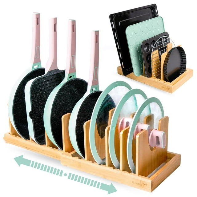 Organizador CLEANCLUE para ollas y sartenes, armario expandible de bambú