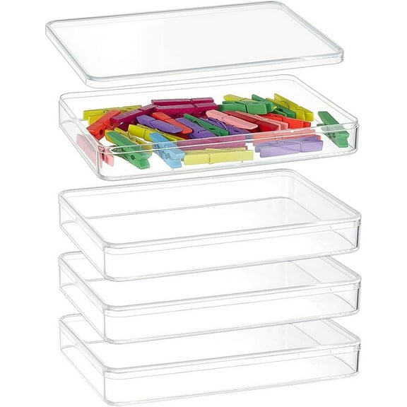 4Pcs Acrylic Storage Boxes with Lids 7x4.6x1inch Rectangle Storage Containers Storage Display Box for Wedding Party Treats Jewelry Accessories