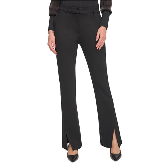 DKNY Womens Split-Cuff Dress Pants, Black, Large