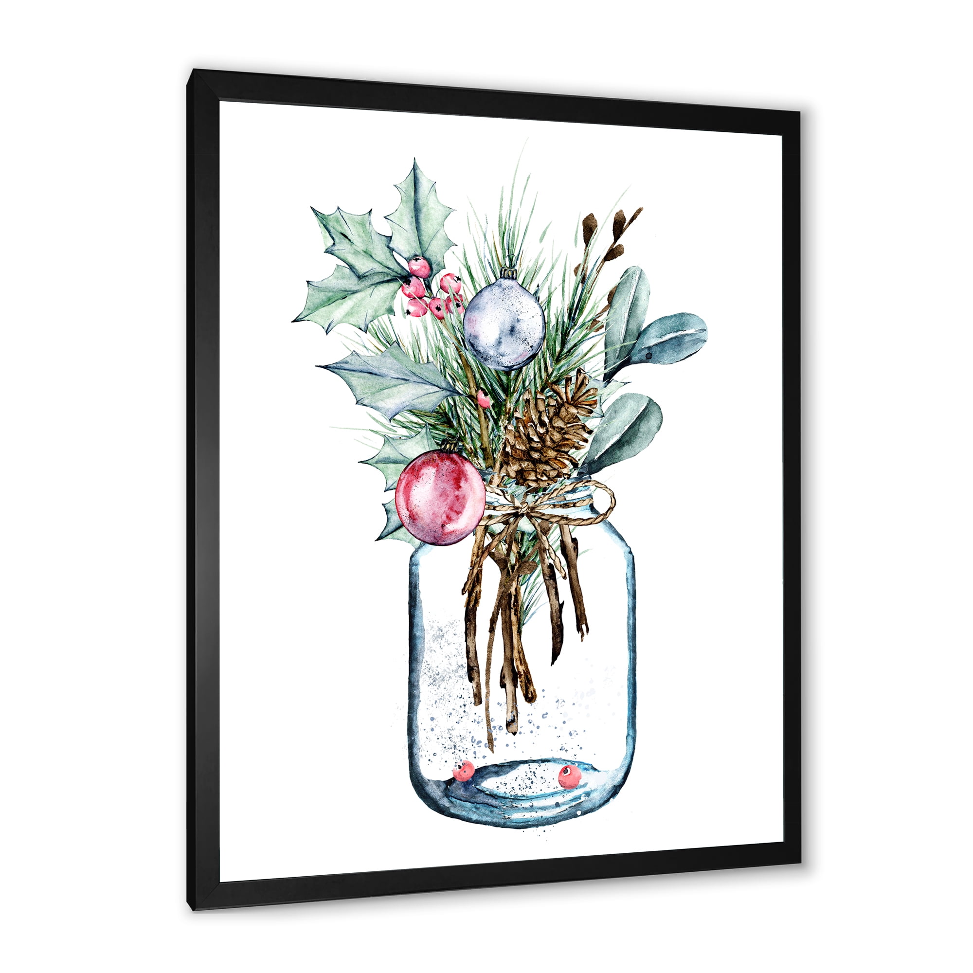 Designart 'Merry Christmas Bouquet In Transparant Jar' Traditional Framed Art Print